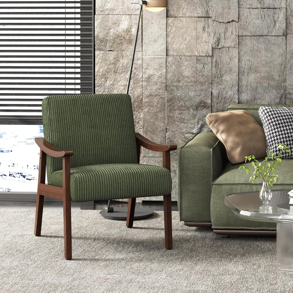 Yaheetech Accent Chairs, Mid-Century Corduroy Fabric Armchairs, Dark Green | ...