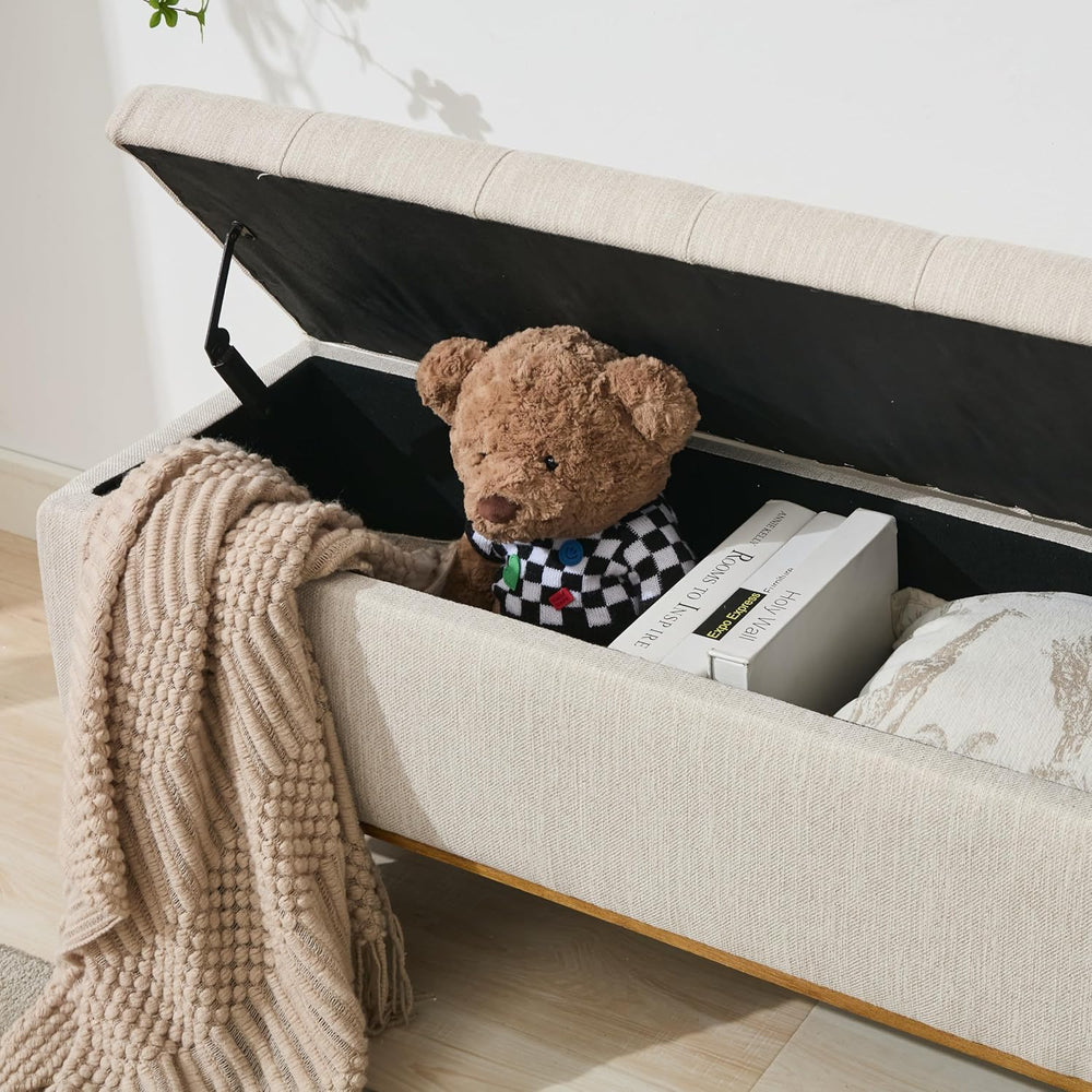 Storage Ottoman Bench, 45" End of Bed Bench, Beige | Hidden Storage Spac...