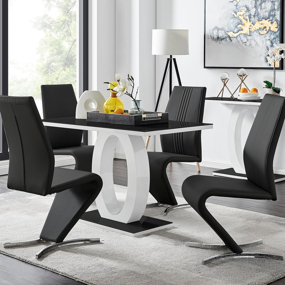 Furniturebox Giovani Black & White High Gloss Glass Dining Table Set with...