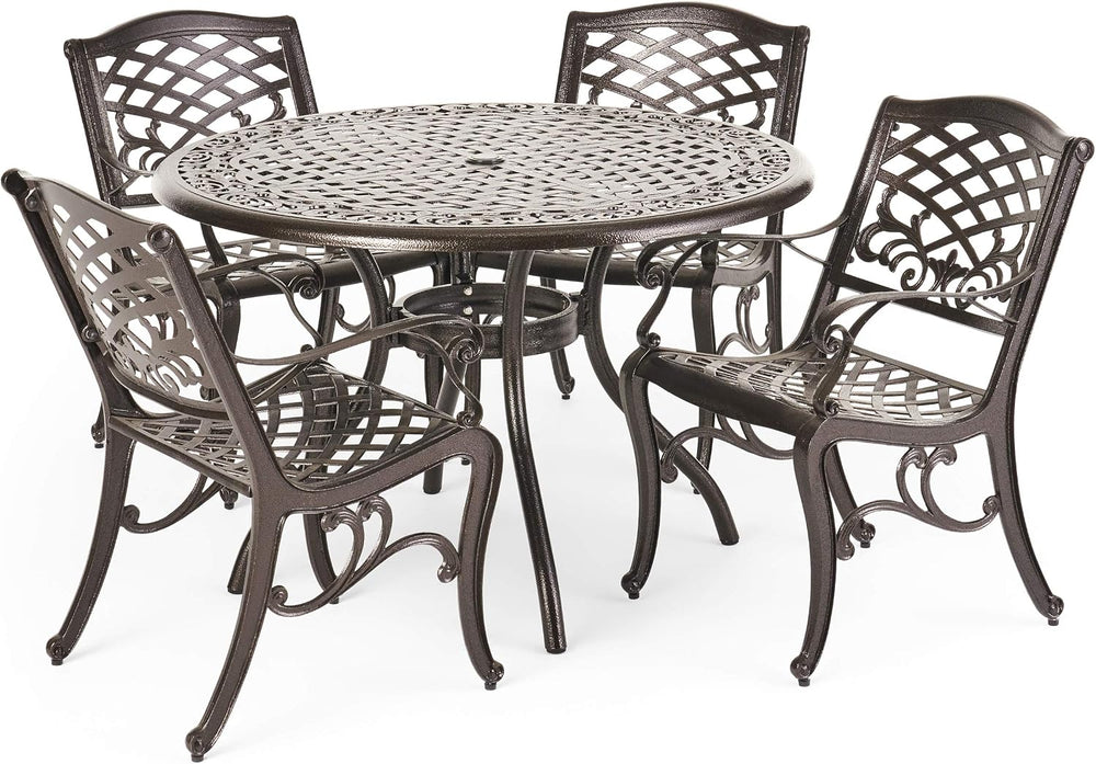 Christopher Knight Home Hallandale Outdoor Cast Aluminum Dining Set for Patio...