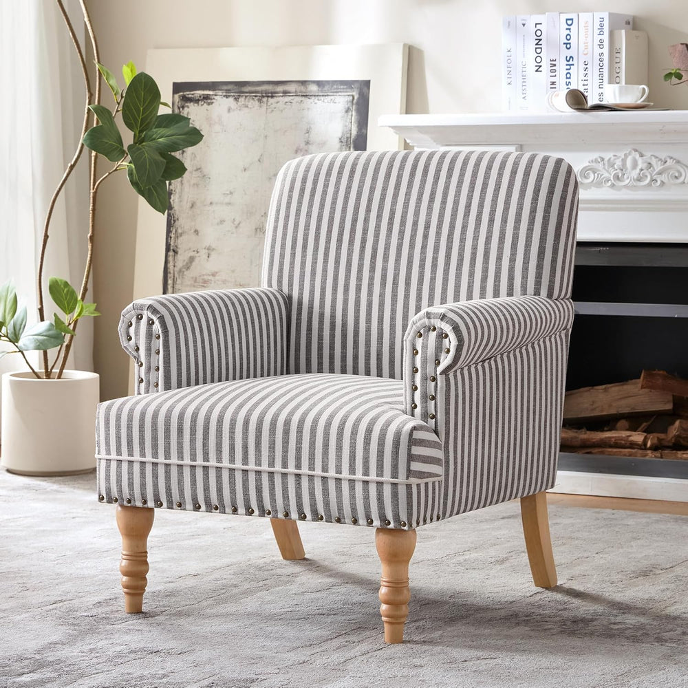 HUIMO Linen Fabric Accent Chair, Mid-Century Modern Upholstered Armchair with...