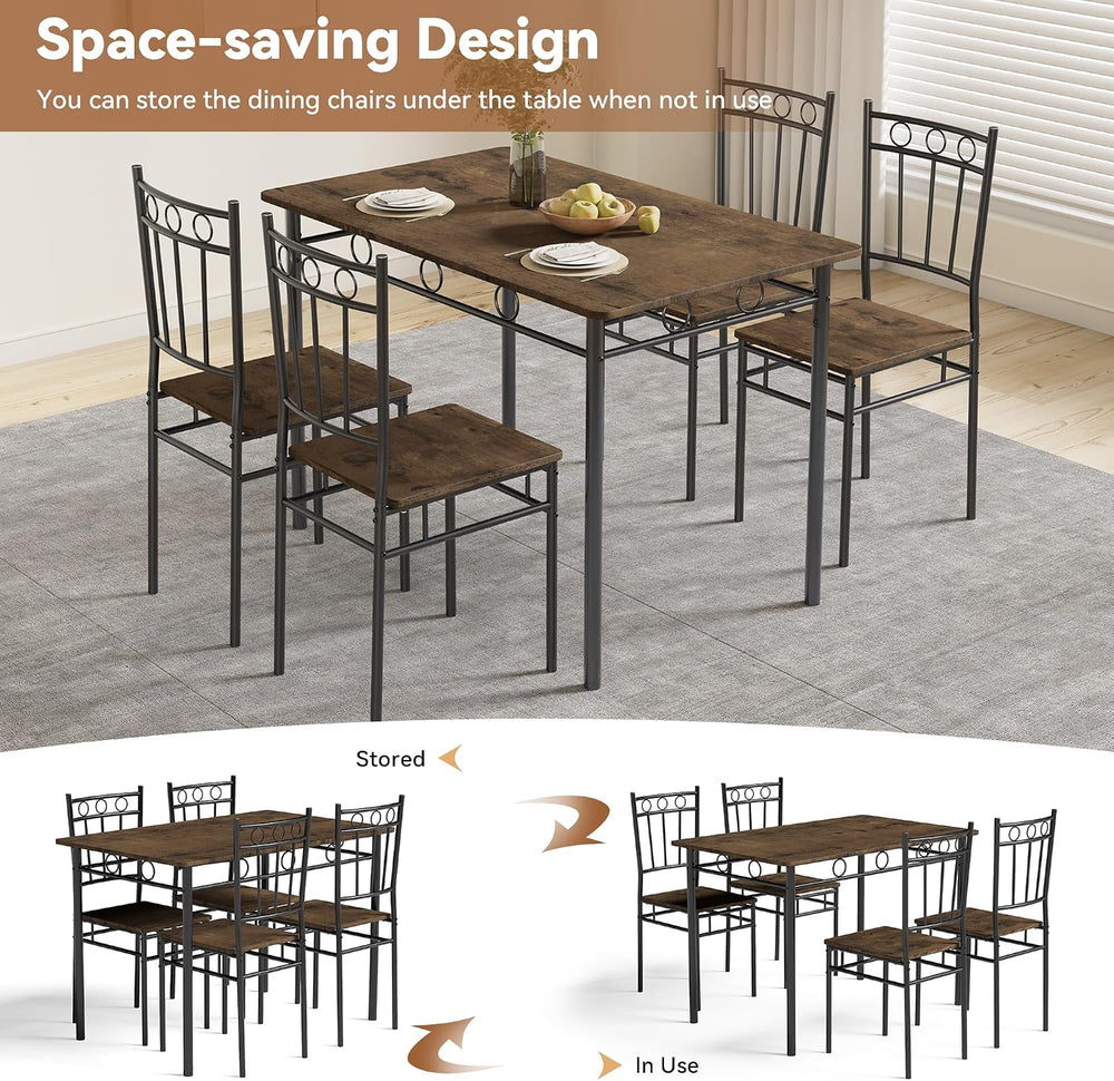 Dining Table Set for 4, 5-Piece Kitchen Table and Chairs, Rectangular Dining ...