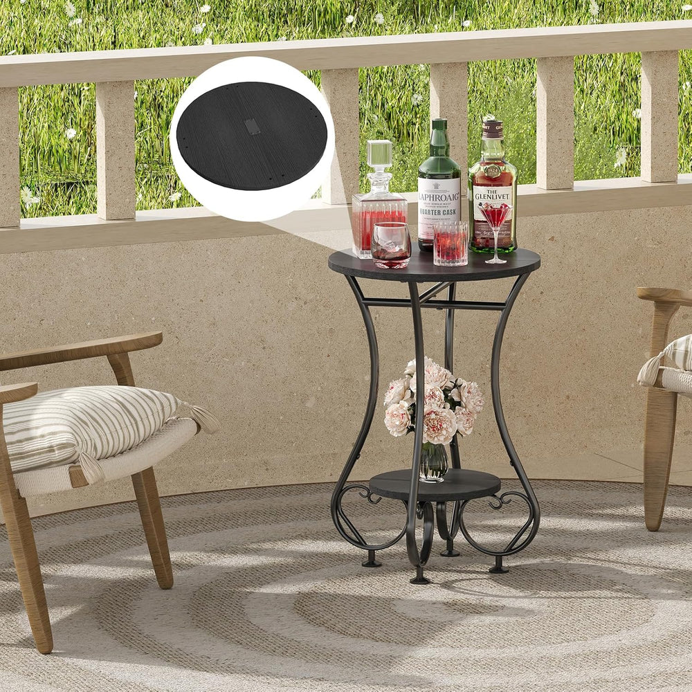 X-cosrack Small Round Side Table,Round End Table for Small Spaces - Black Met...
