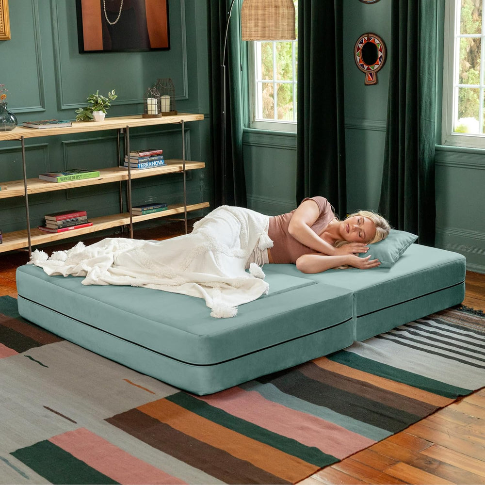 Jaxx Zipline Convertible Sleeper Loveseat & Ottomans, Textured Microvelve...
