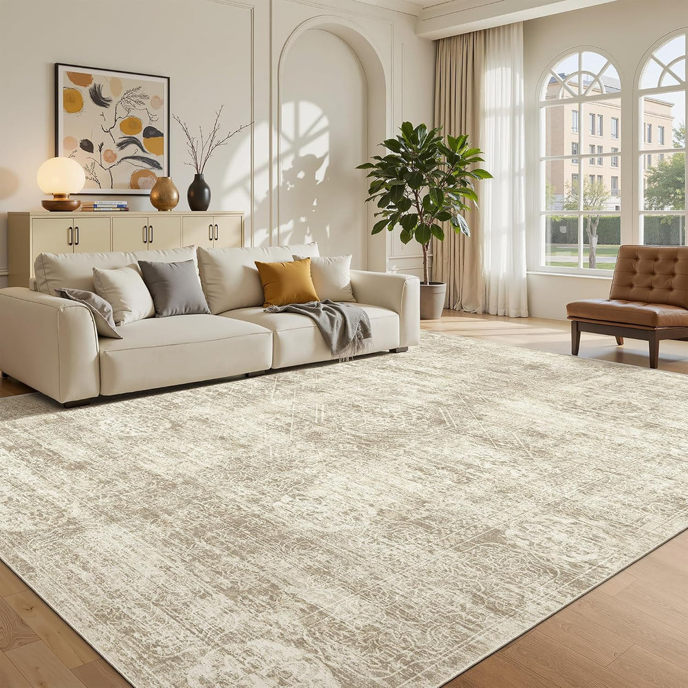 Madane 6x9 Area Rugs for Living Room, Washable Vintage Beige Rug