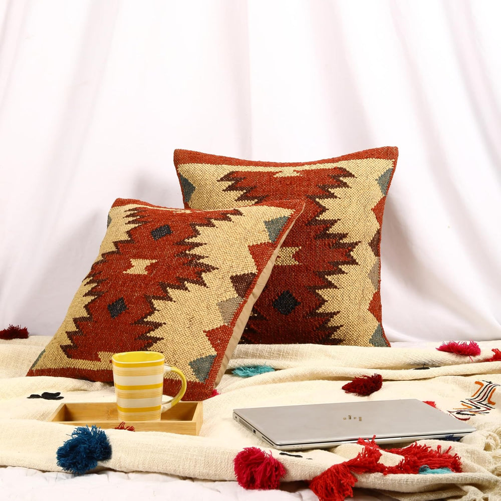 Trade Star Set of 2 Jute Wool Kilim Pillow Cover of 18x18 Inches