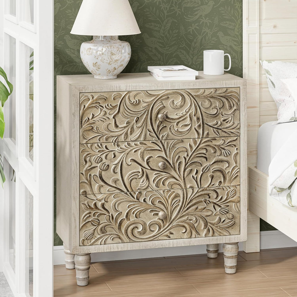 3 Drawer Farmhouse Dresser X 2P with Embossed Weathered Flower Motif