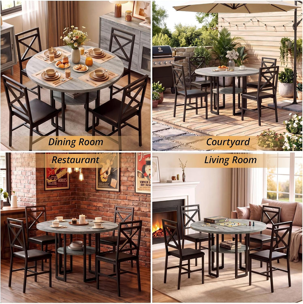 IRONCK Dining Table Set for 4, 47.2 inch Round Kitchen Table and 4 Chairs