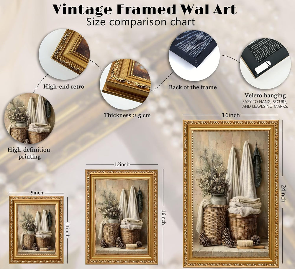 ApexBlume Vintage Farmhouse Bathroom Still Life Framed Wall Art, Antique Rust...