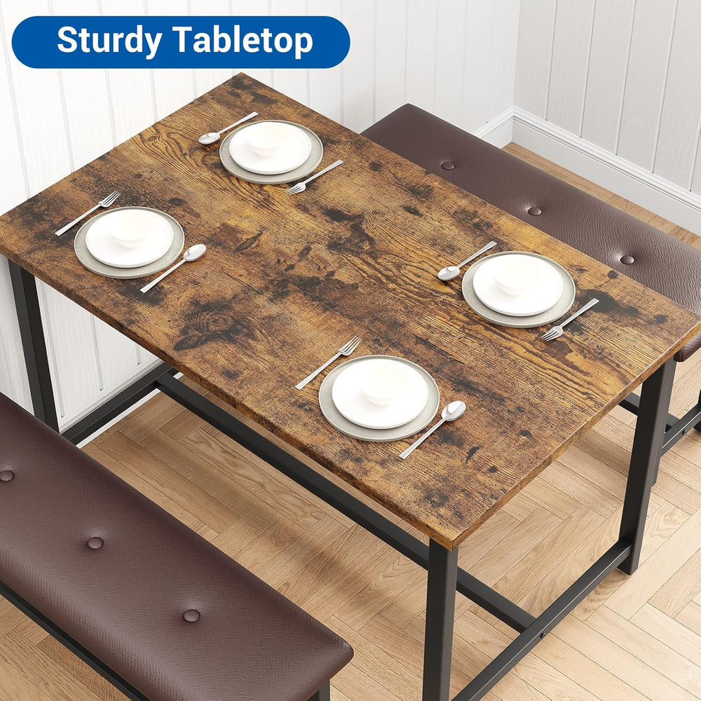 GarveeHome Dining Table Set for 4, Kitchen Table with 2 Upholstered Benches, ...