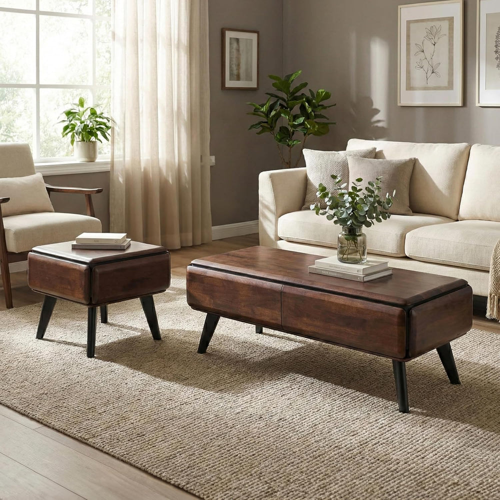 Furniture of America Nazaen Modern 2-Piece Coffee Table Set, Rich Walnut | So...