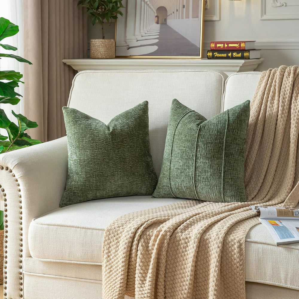 Neelvin Soft Chenille Throw Pillow Covers 26x26 Set of 2, Modern Textured Dec...