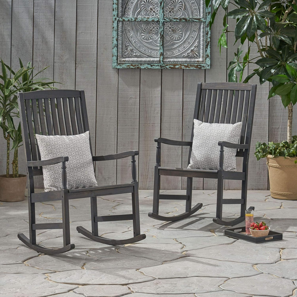 Great Deal Furniture GDFStudio Outdoor Acacia Wood Rocking Chairs (Set of 2),...