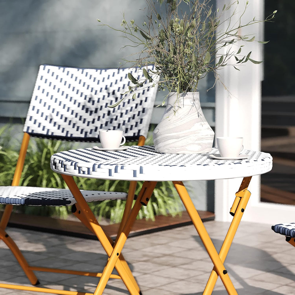 EMMA + OLIVER Navy/White Three Piece Folding Bistro Set