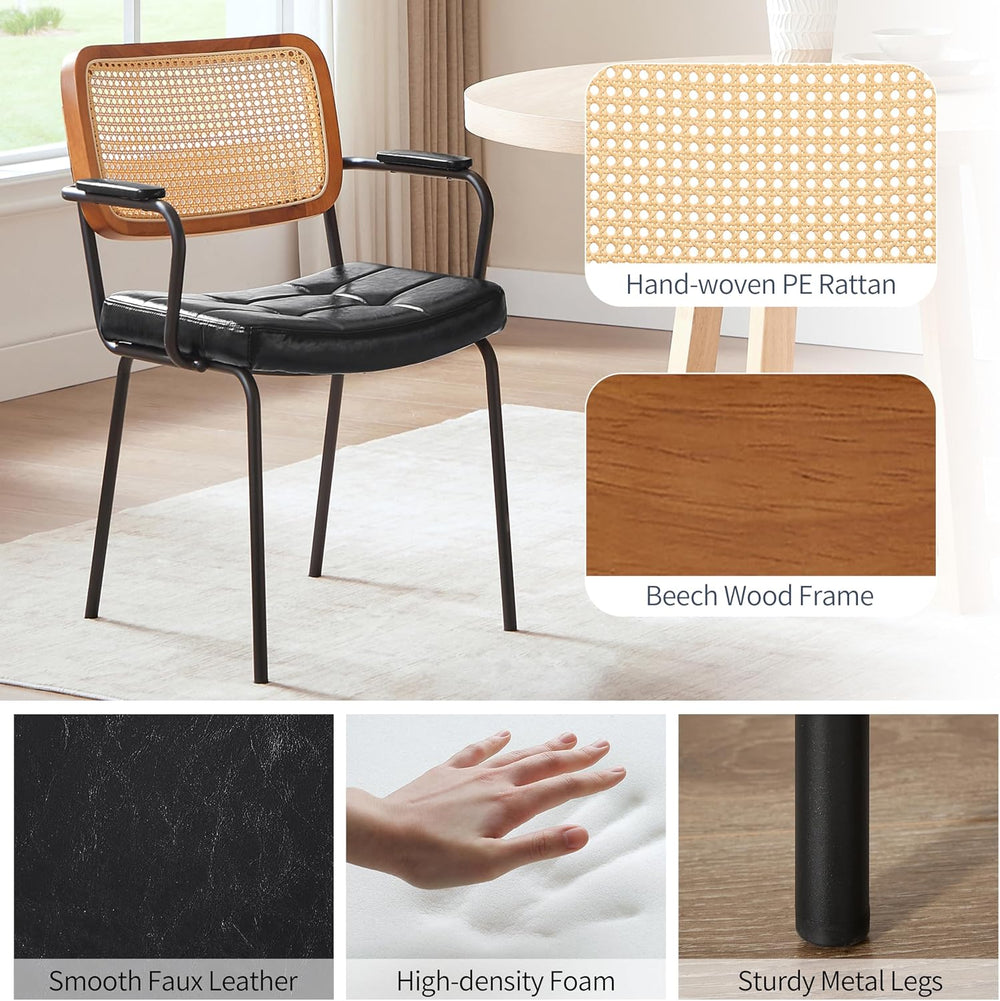 Art Leon Rattan Dining Chairs Set of 4 - Mid Century Modern Dining Chairs wit...
