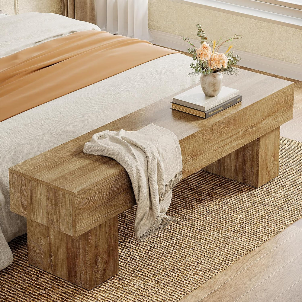 Tribesigns 63" Long Entryway Bench, Rustic Farmhouse End of Bed Bench, W...