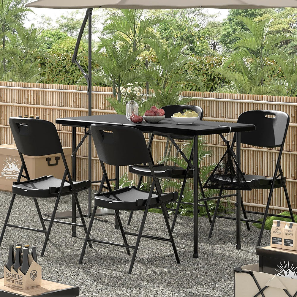 VECELO Folding Table 4 Foot with Mesh Bag, Indoor Outdoor Heavy-Duty Portable...
