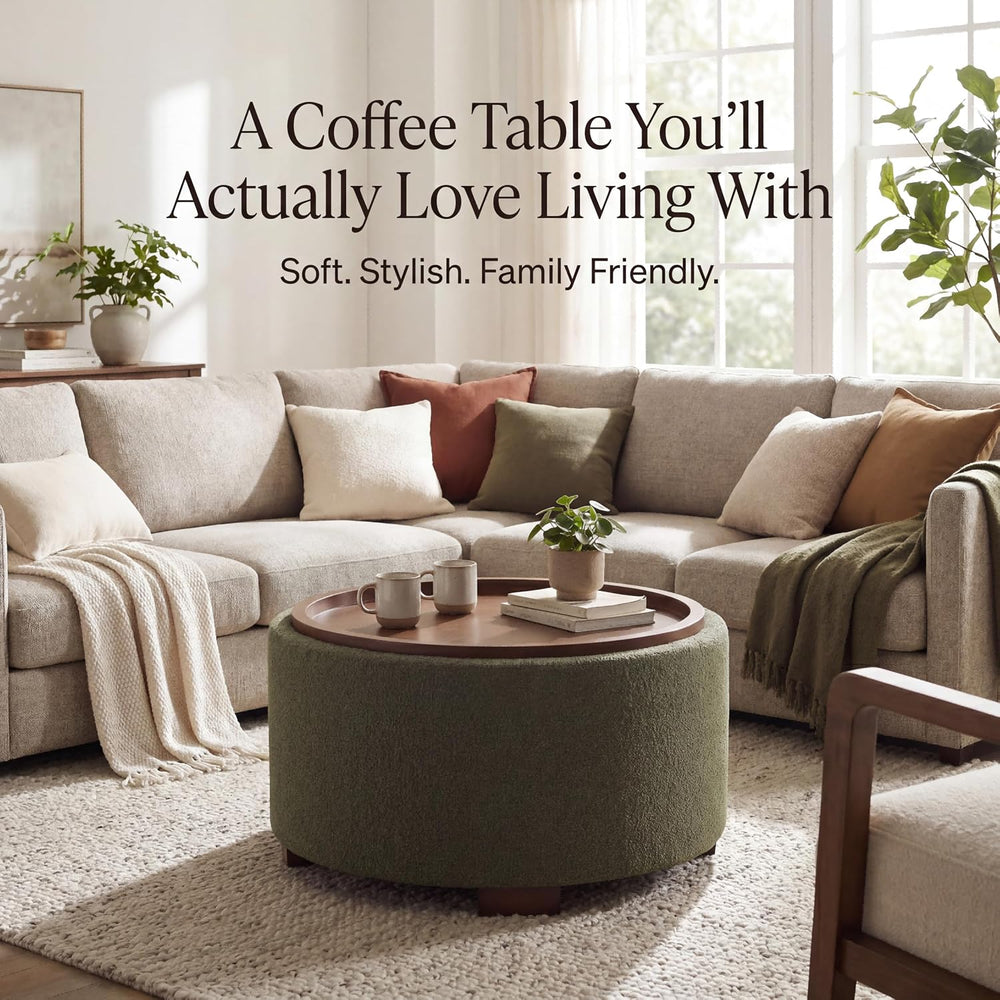 Zihanhome 30 Inch Round Storage Ottoman, Ottoman Coffee Table with Lift Off L...