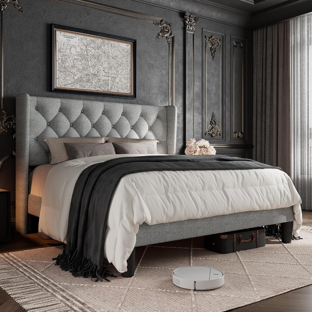 GalnFu Queen Size Bed Frame with Button Tufted Headboard, Upholstered Platfor...