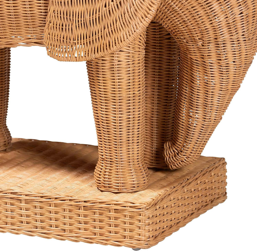 Bali & pari Elissa Bohemian Light Honey Rattan Elephant End Table