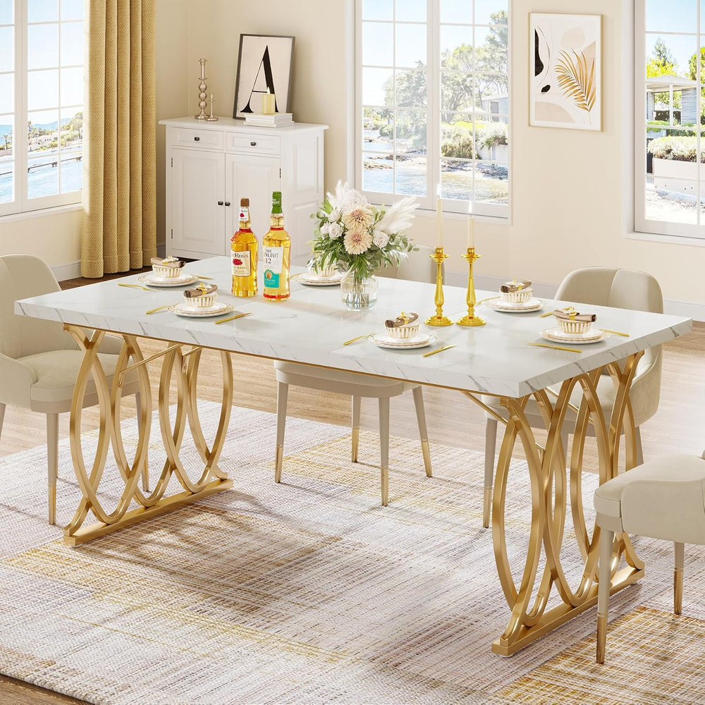 Tribesigns 63" Dining Table for 4 to 6, White and Gold Kitchen Table | M...