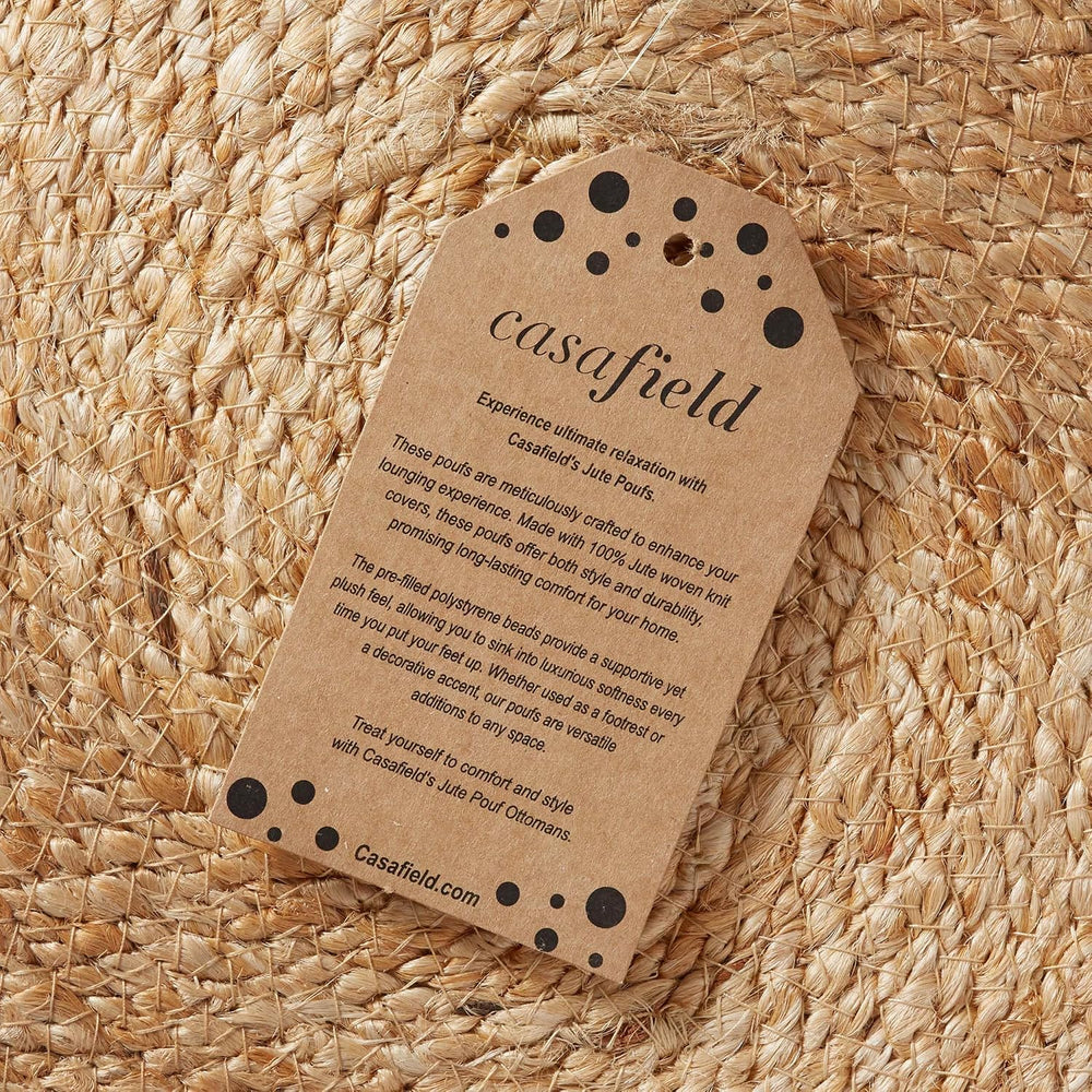 Casafield Hand-Braided Jute Pouf Ottoman Footrest, 14" W x 14" D x ...