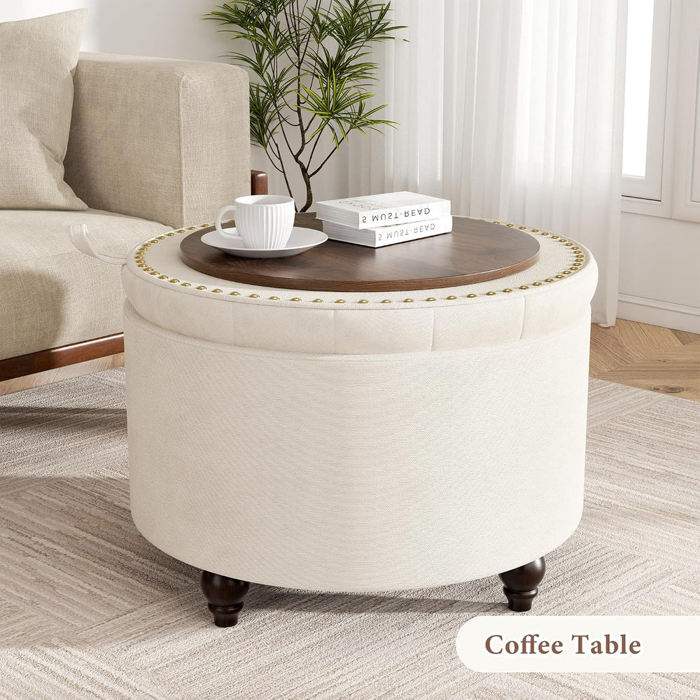 24 Inch Round Storage Ottoman,Modern Tufted Ottomans,Circular Coffee Table wi...