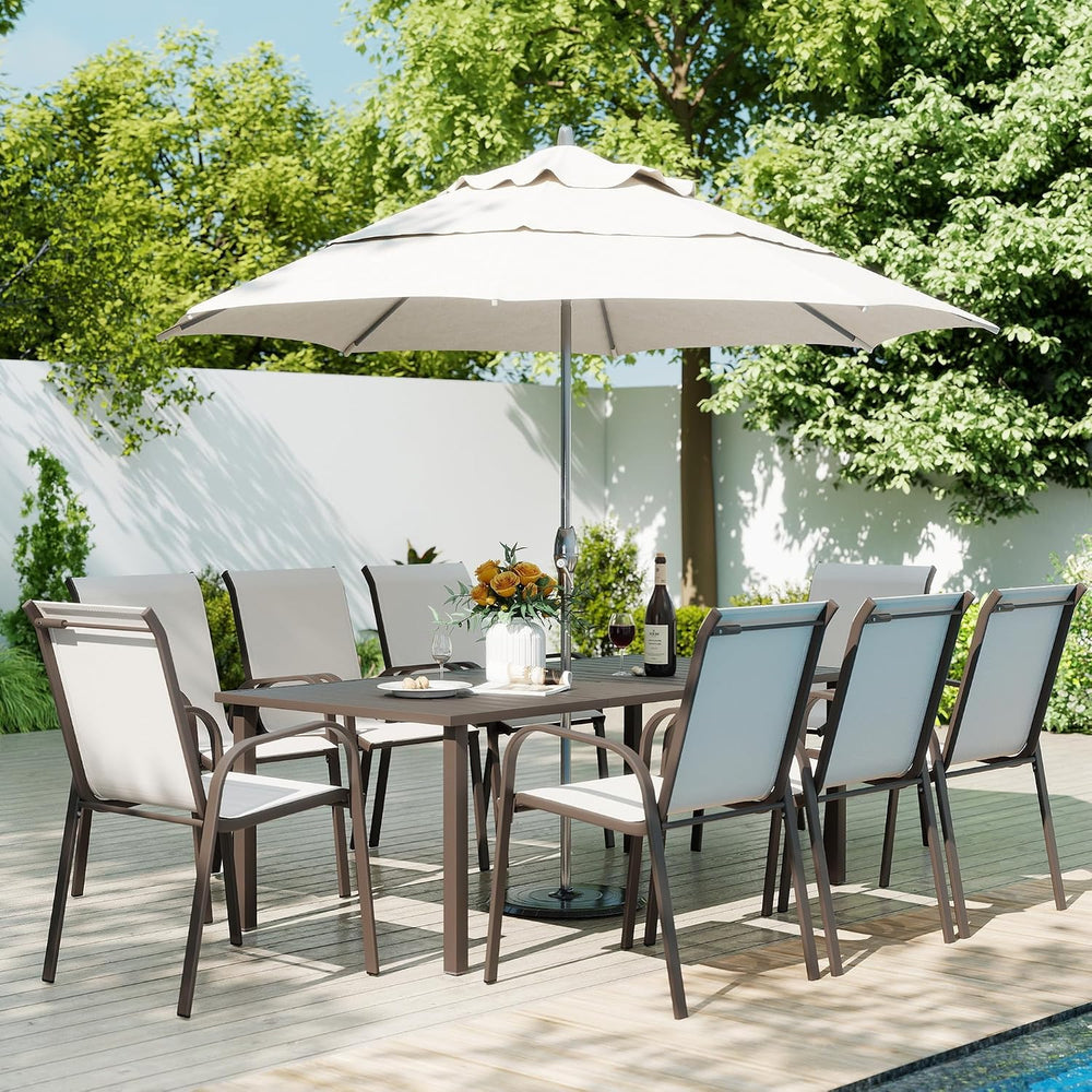 HAPPATIO Outdoor Patio Dining Set, 8 Quick Dry Textilene Dining Chairs and Di...