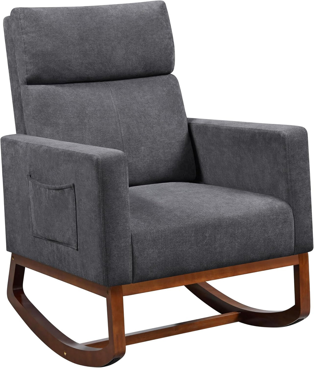 Yaheetech 28in Wide Padded High Back Glider Rocking Chair, Gray Polyester | H...