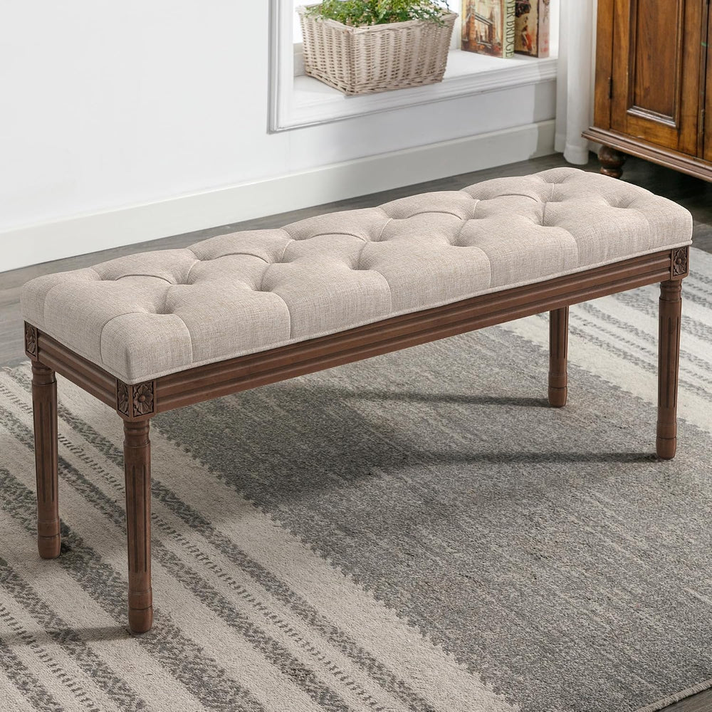 LUE BONA 44" Bedroom Bench, Fabric End of Bed Bench, Upholstered French ...
