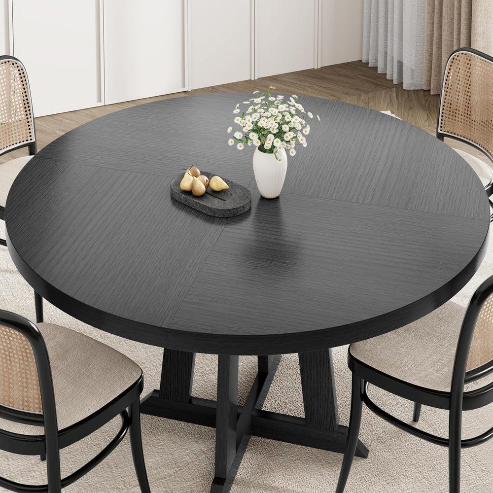 47" Round Dining Table for 4–6 People, Farmhouse Wooden Kitchen Table wi...