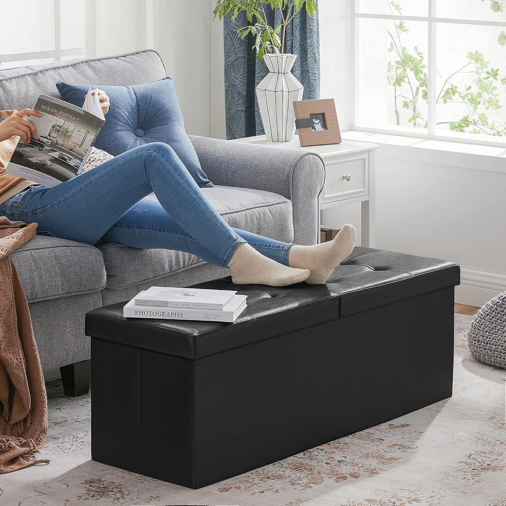 SONGMICS 43.3 Inches Folding Storage Ottoman Bench with Flipping Lid | Storag...