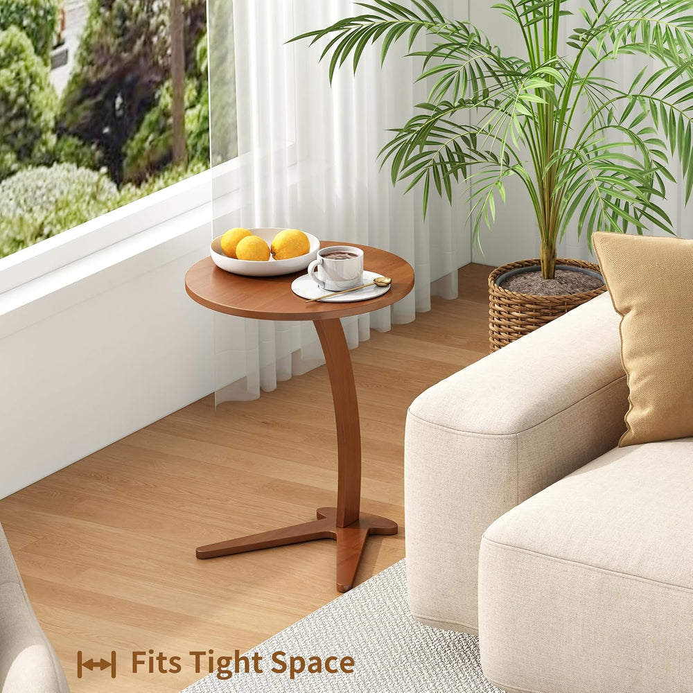 C Shaped End Table, Small Round Side Table for Couch, Slide Under Sofa Tray D...