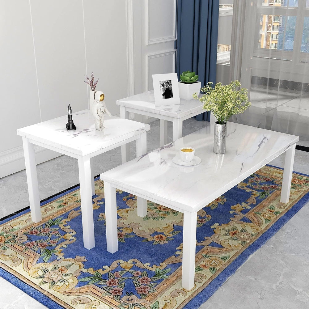 Recaceik Coffee Table Set of 3, Modern Living Room Table Set, Faux Marble Cof...