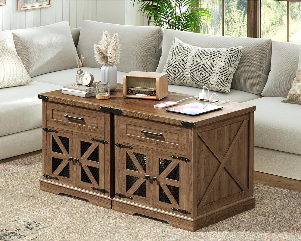 RALGEND Walnut Farmhouse End Table with Charging Station, 24" Large Sofa...