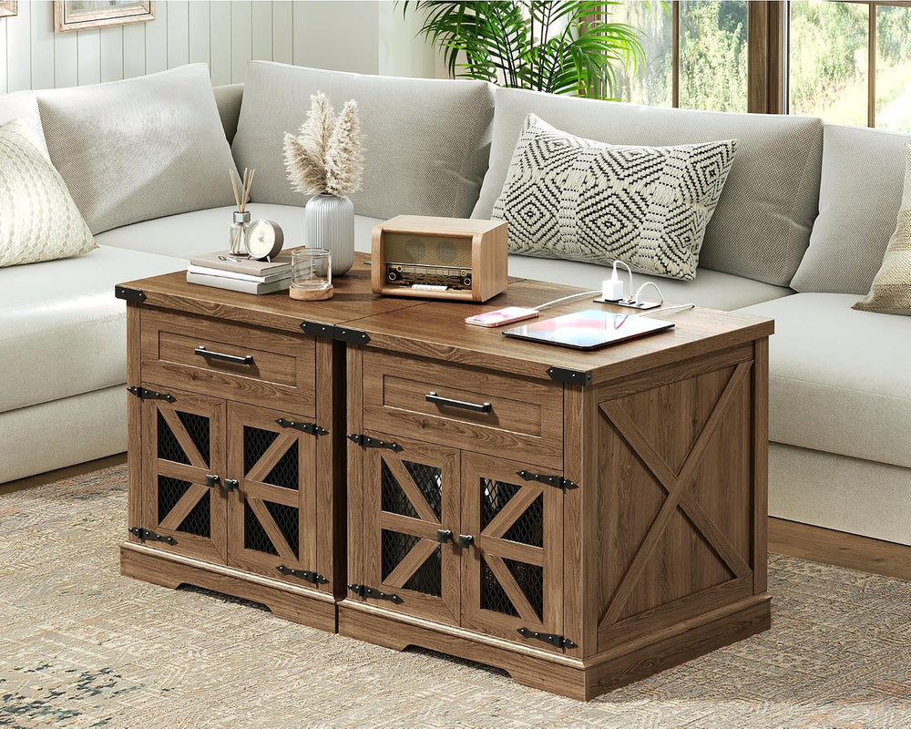 Farmhouse End Table Set of 2, 24" Large Sofa Side Table with Drawer, Lar...