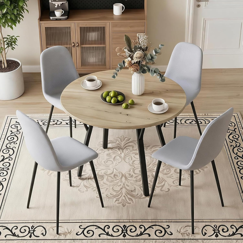 Round Dining Table Set for 4, Rustic 36" Circle Kitchen Table and 4 Gray...