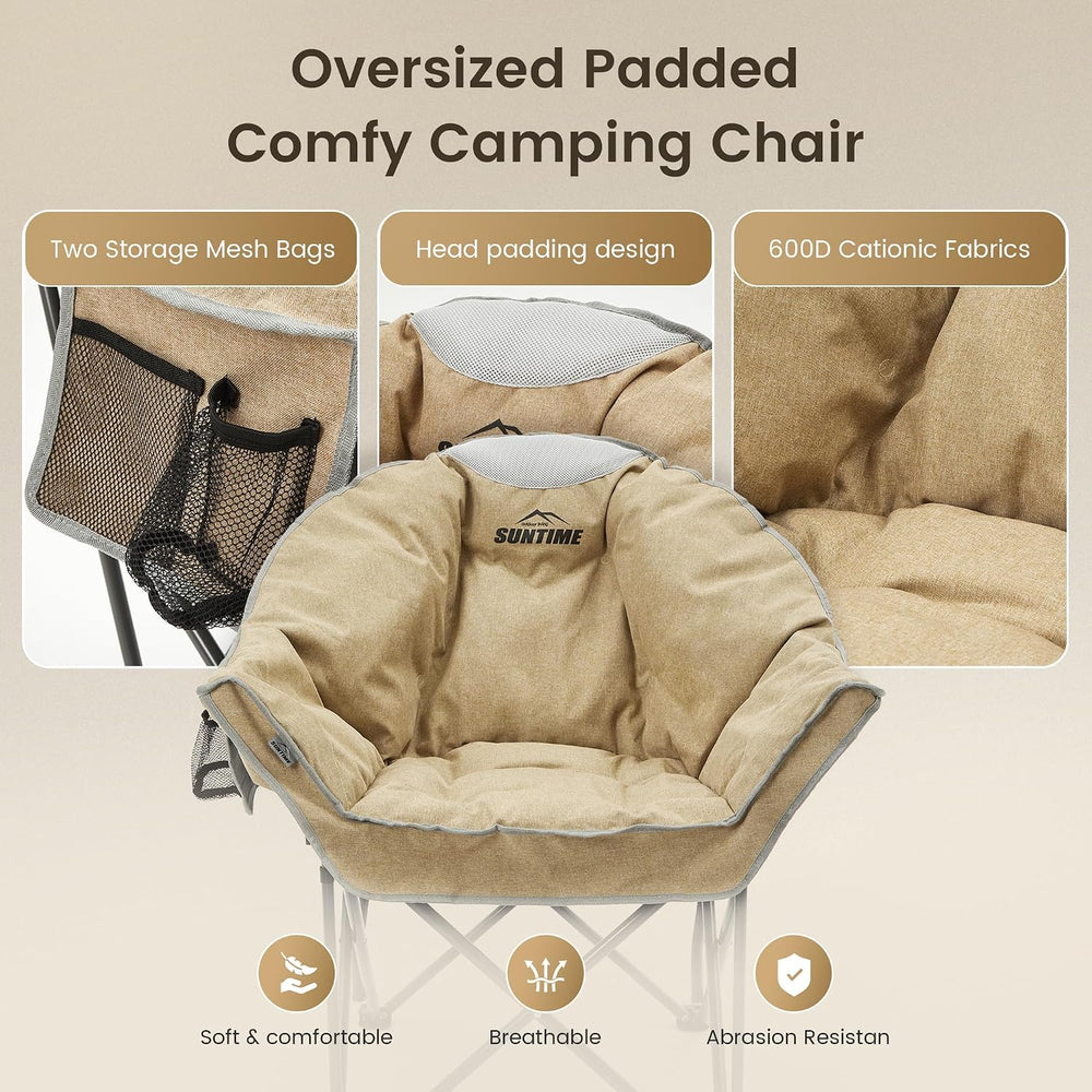 Oversized Padded Comfy Camping Chair for Adults, Portable Padded Lawn Chair, ...