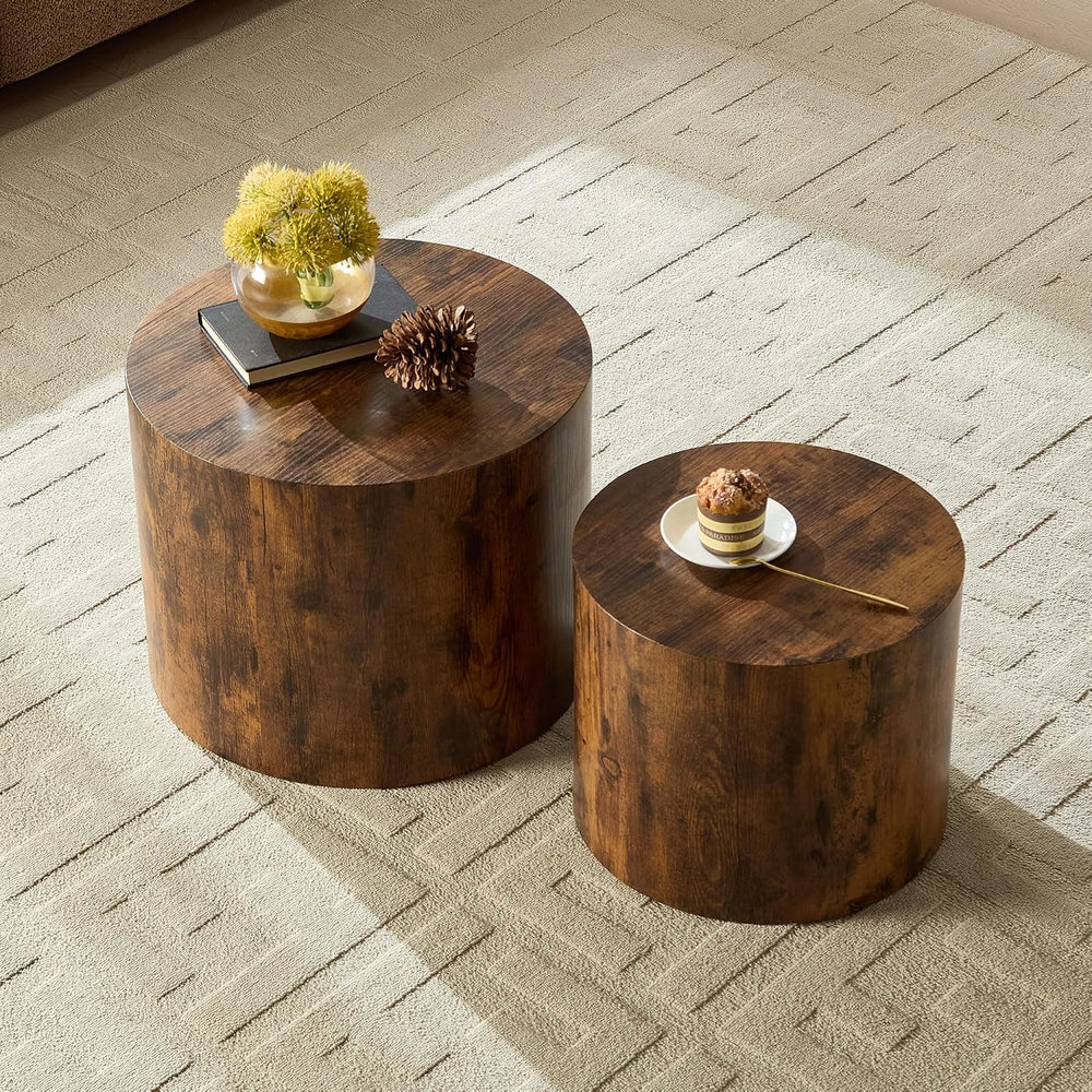 Nesting Coffee Table Set of 2, Modern Round Small Side Table Circle Accent En...
