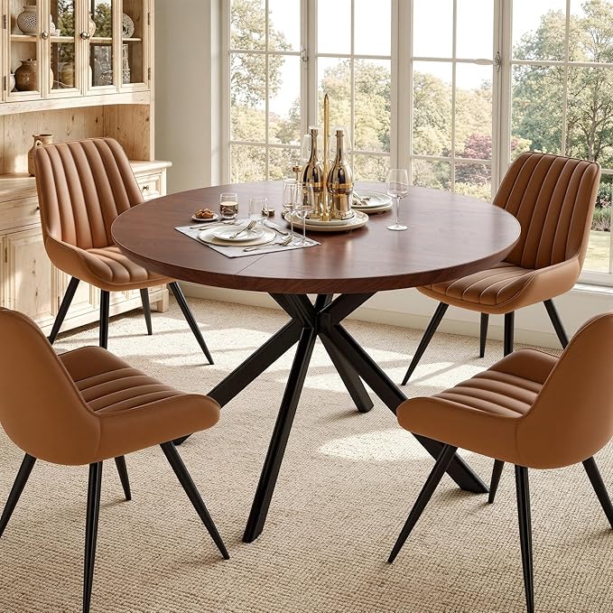 47.2" 5-Piece Round Dining Table Set for 4, Modern Wood Dining Table wit...