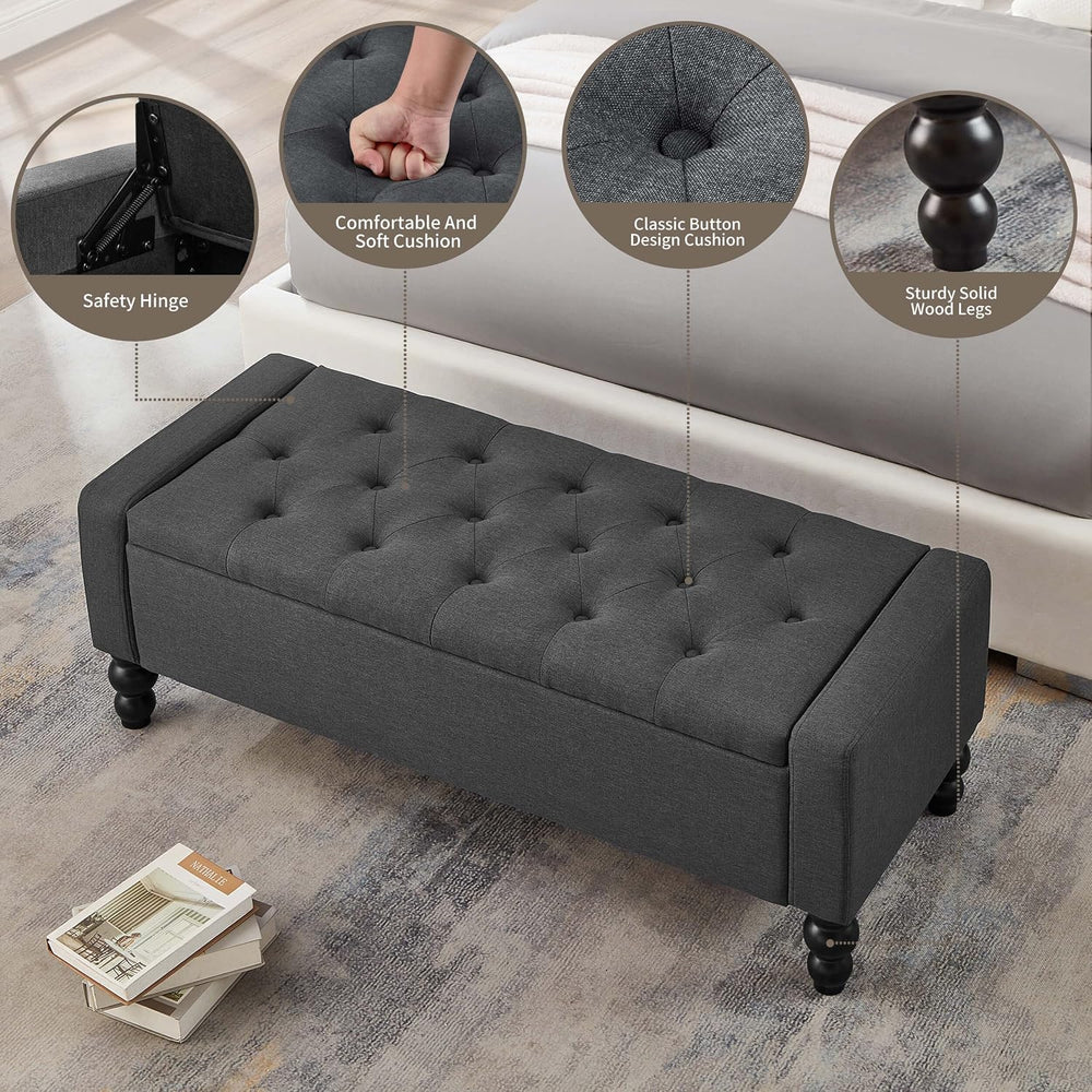 50" W Storage Ottoman Bench with Safety Hinge, Load up to 660 lb Ottoman...