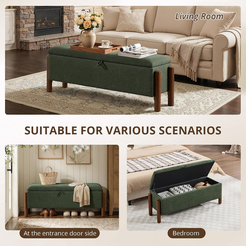 47'' Modern Storage Ottoman Benches with Walnut Wood Legs Ottoman Ben...