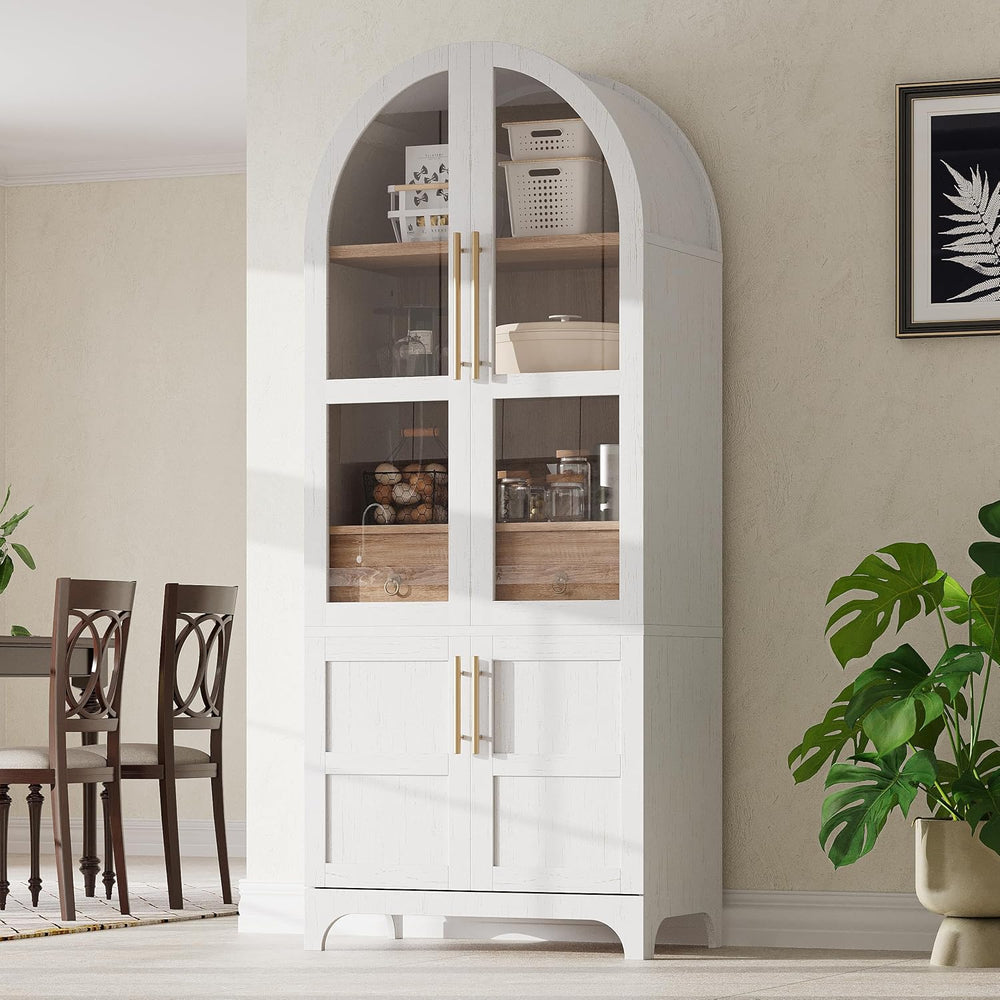71" Tall Arched Farmhouse Pantry Cabinet with Adjustable Shelves & G...