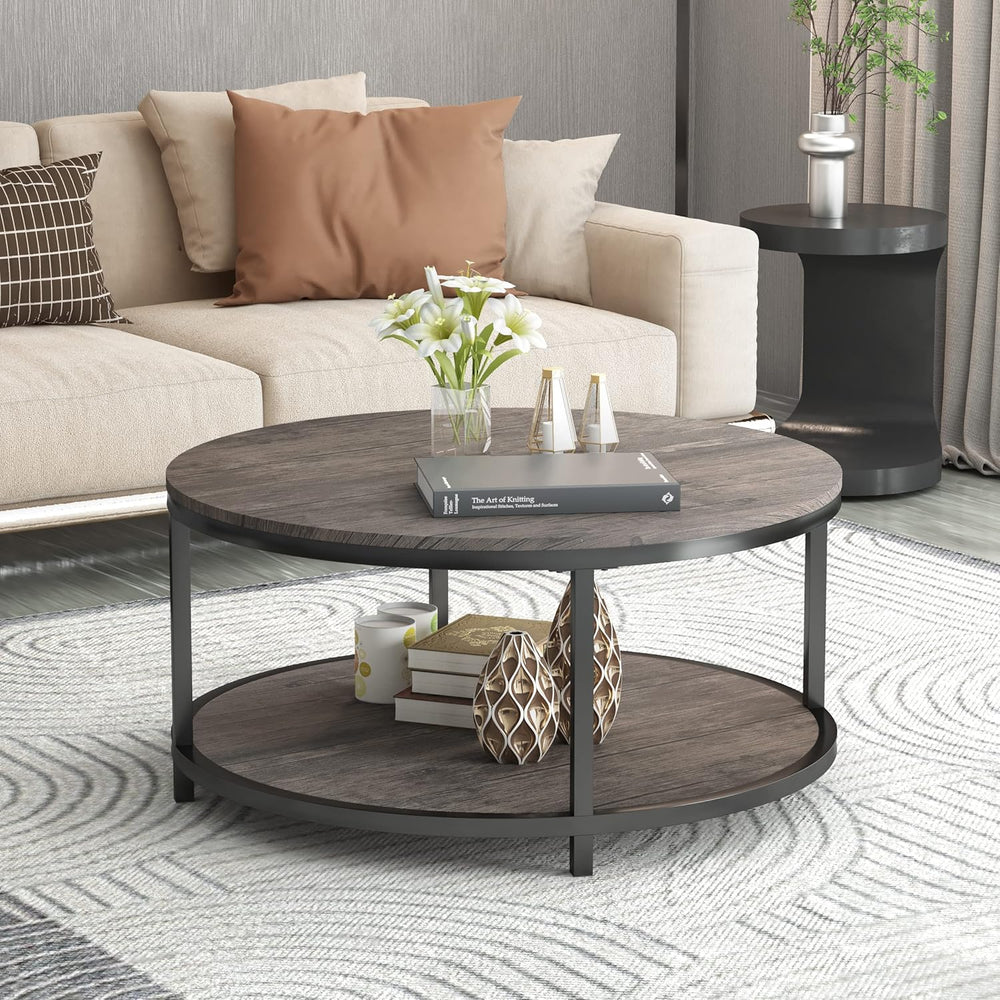 NSdirect Round Coffee Table,36" Coffee Table for Living Room,2-Tier Rust...