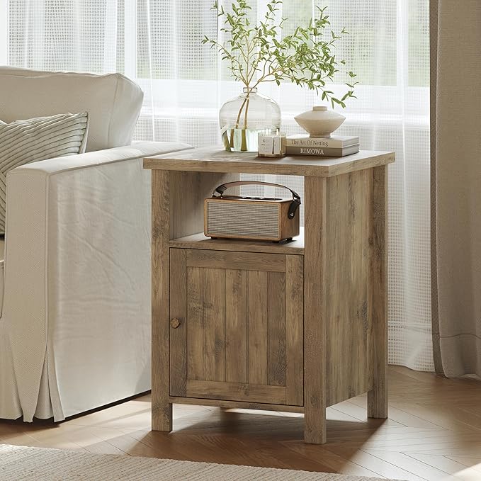 ChooChoo Farmhouse Nightstands Set of 2, Rustic Vintage End Side Table with S...
