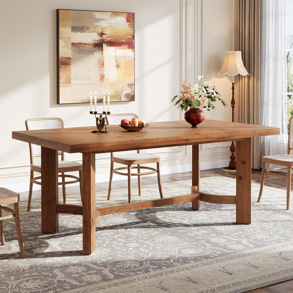 63" Solid Wood Dining Table for 4-6, Farmhouse Rectangle Kitchen Table w...