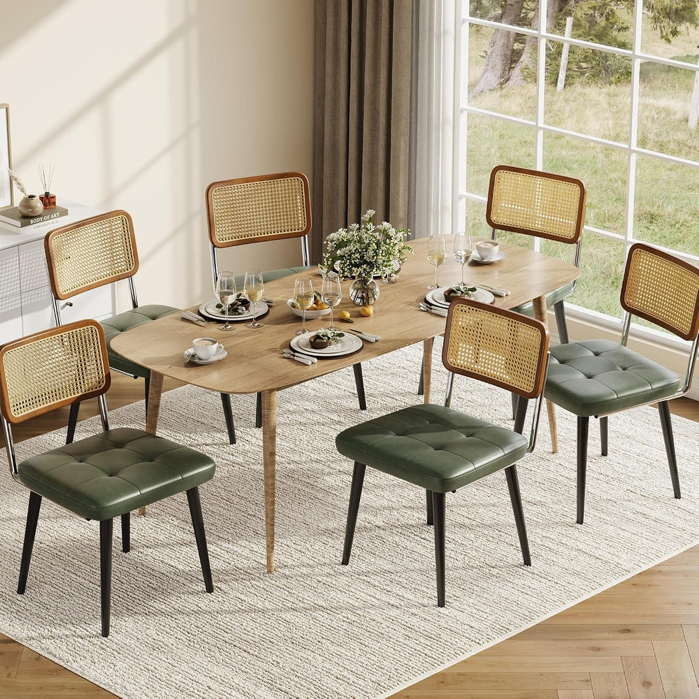 Garvee Rattan Dining Chairs Set of 6, Upholstered Dining Room Chairs with Rat...