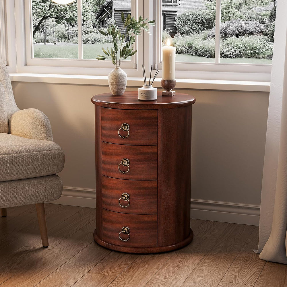 LITTLE TREE Night Stand Set of 2, Small Solid Wood Side Table with 4 Drawers,...