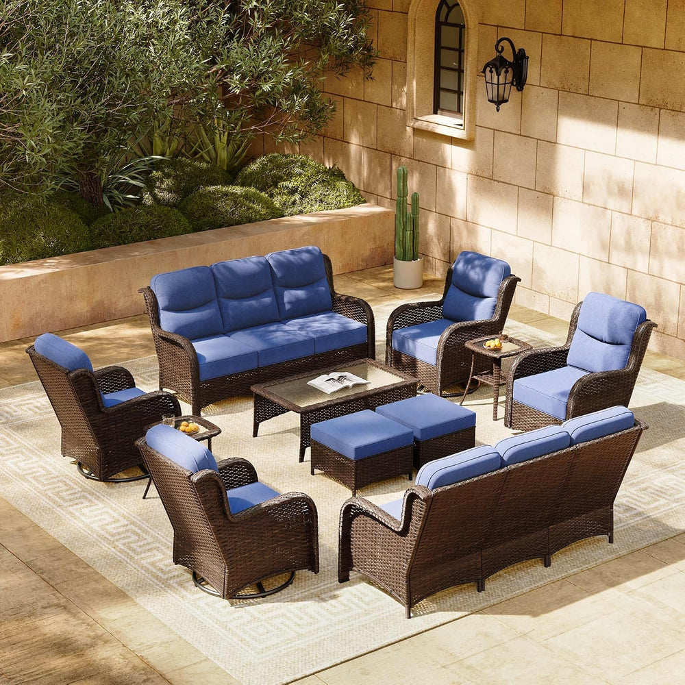 HILLGA 11-Piece Luxury Patio Furniture Set with 6" Thick Cushions, Weath...