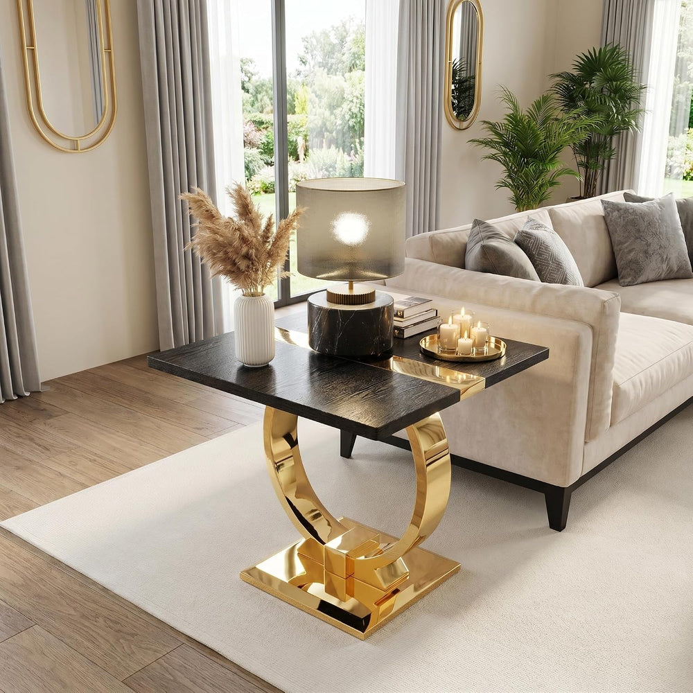 Asday 23” Black and Gold End Table, Modern Square Wood Side Table with Polihs...